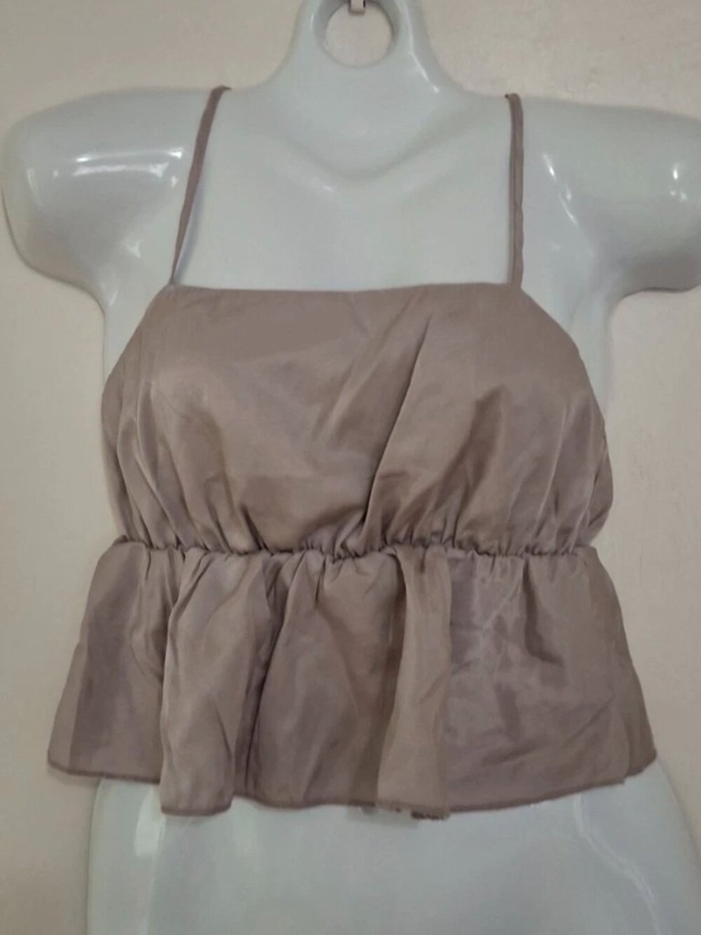 Shein Beige  Crop Top Camisole Ruffle Hem Women’s Size S New Without Tags